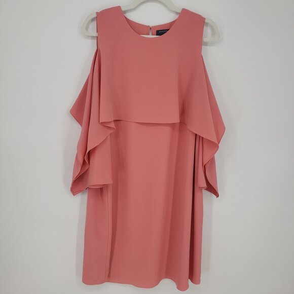 3/$25 Madison Cold Shoulder Shift Dress 2X Draped Cape Tiered Coral Orange - Picture 1 of 12
